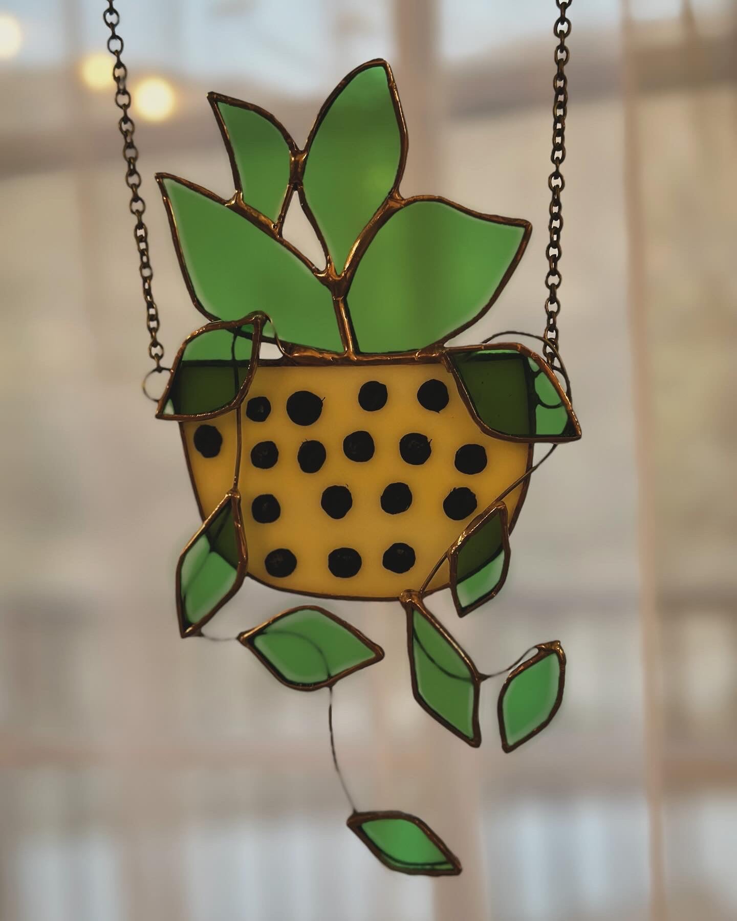 3D Green Plant Stained Glass Suncatcher
