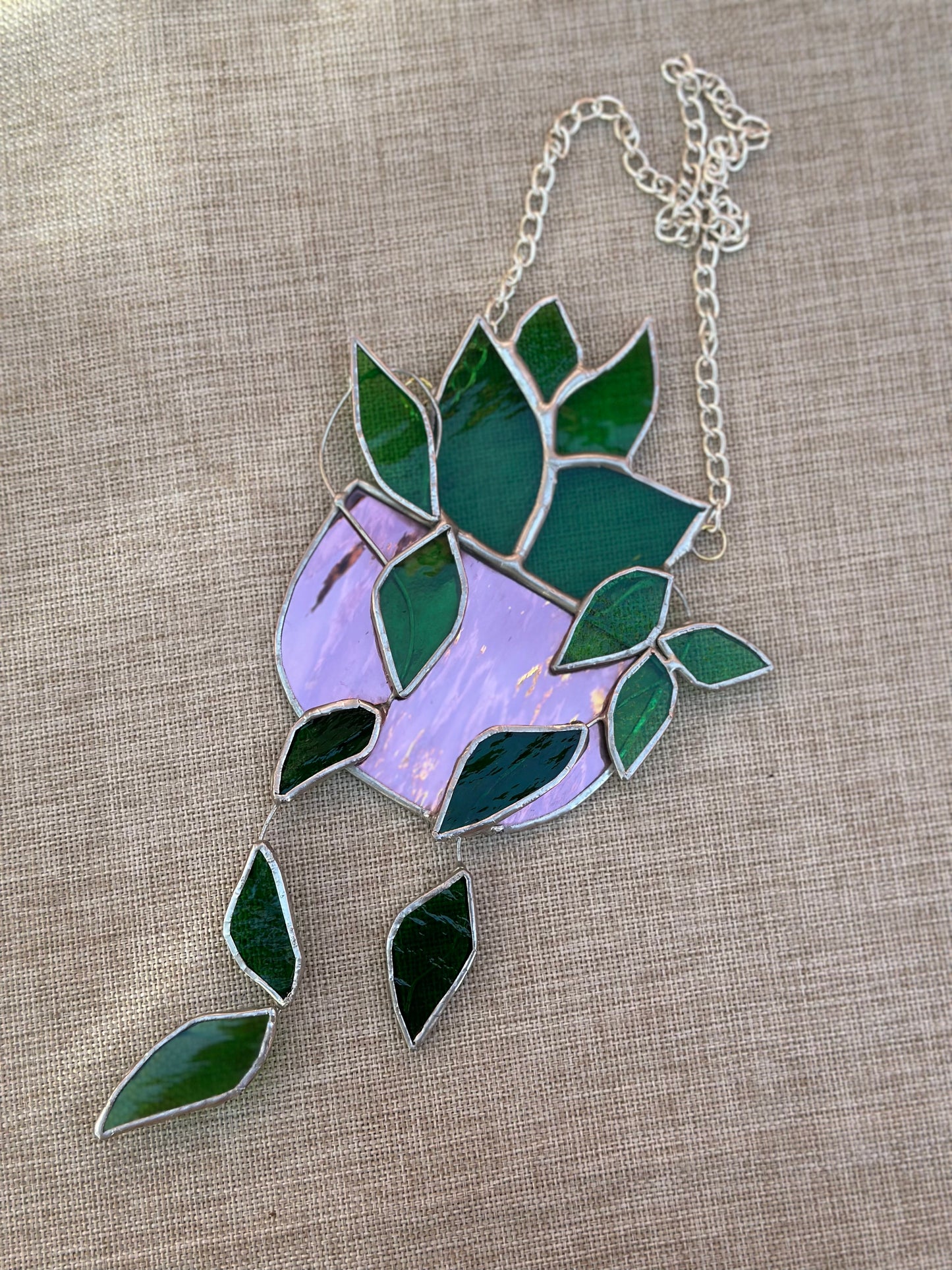 3 D Stained Glass Suncatcher Green Plant, Tie-dye color