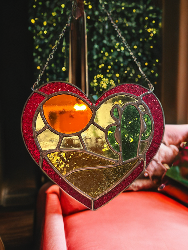 Desert in a Heart Stained Glass Suncatcher