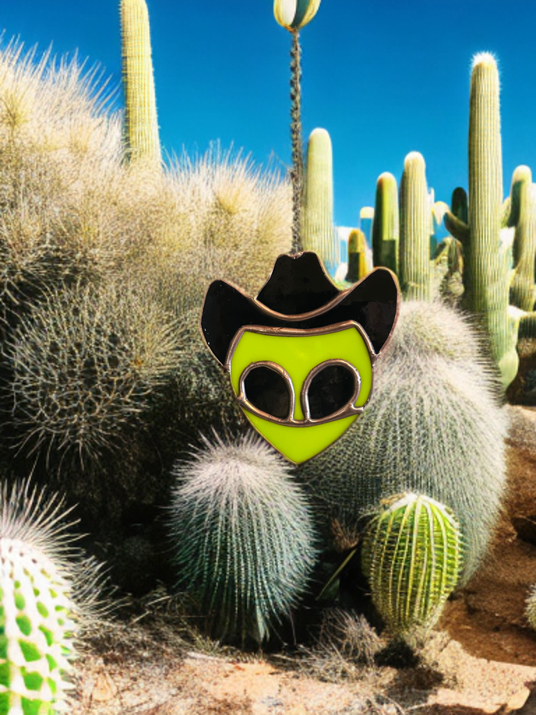 Cowboy Alien Stained Glass Hanging Decoration