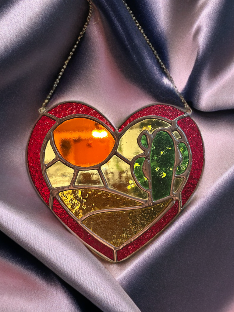 Desert in a Heart Stained Glass Suncatcher