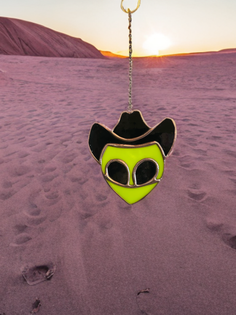 Cowboy Alien Stained Glass Hanging Decoration