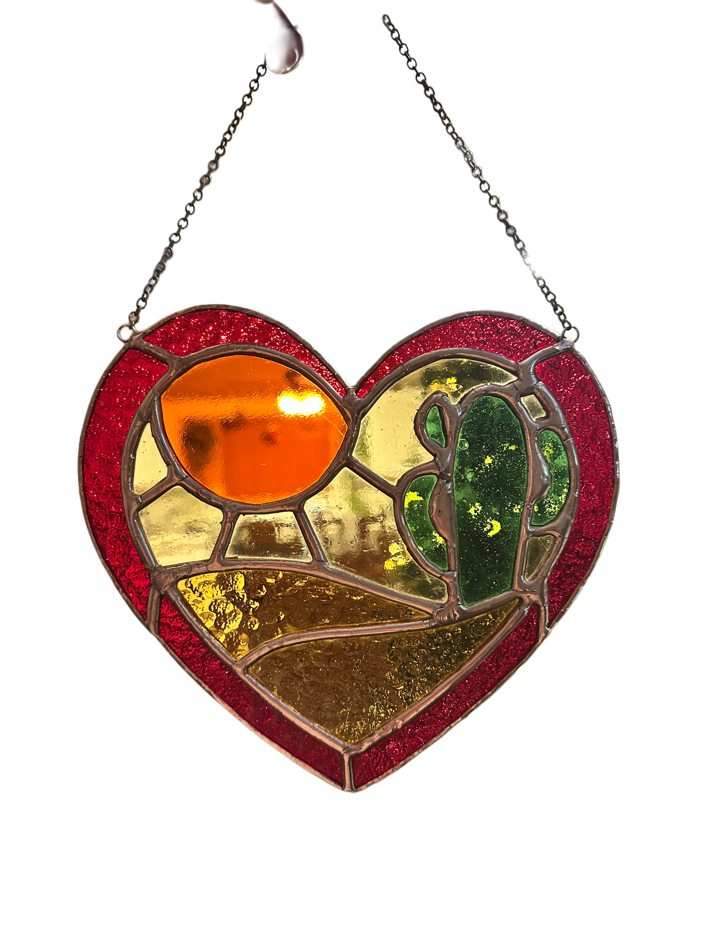 Desert in a Heart Stained Glass Suncatcher