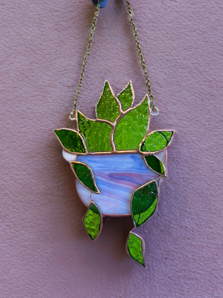 3 D Stained Glass Suncatcher Green Plant, Tie-dye color
