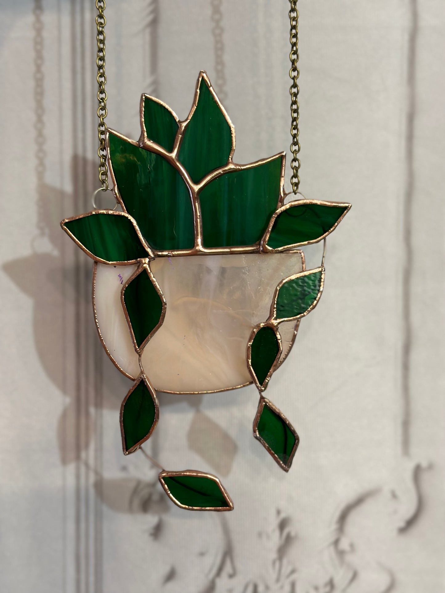 3D Green Plant Stained Glass Suncatcher