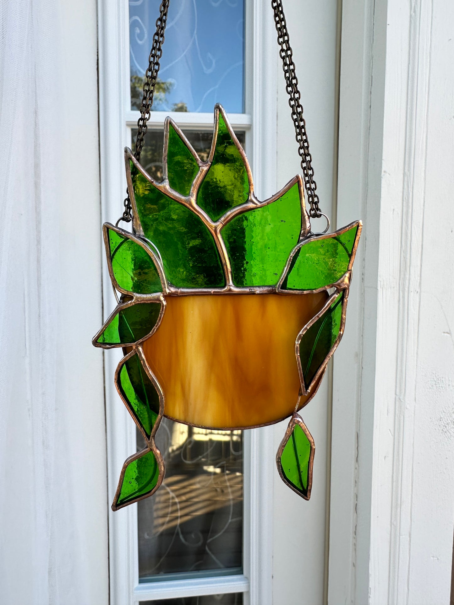 3 D Stained Glass Suncatcher Green Plant, Tie-dye color