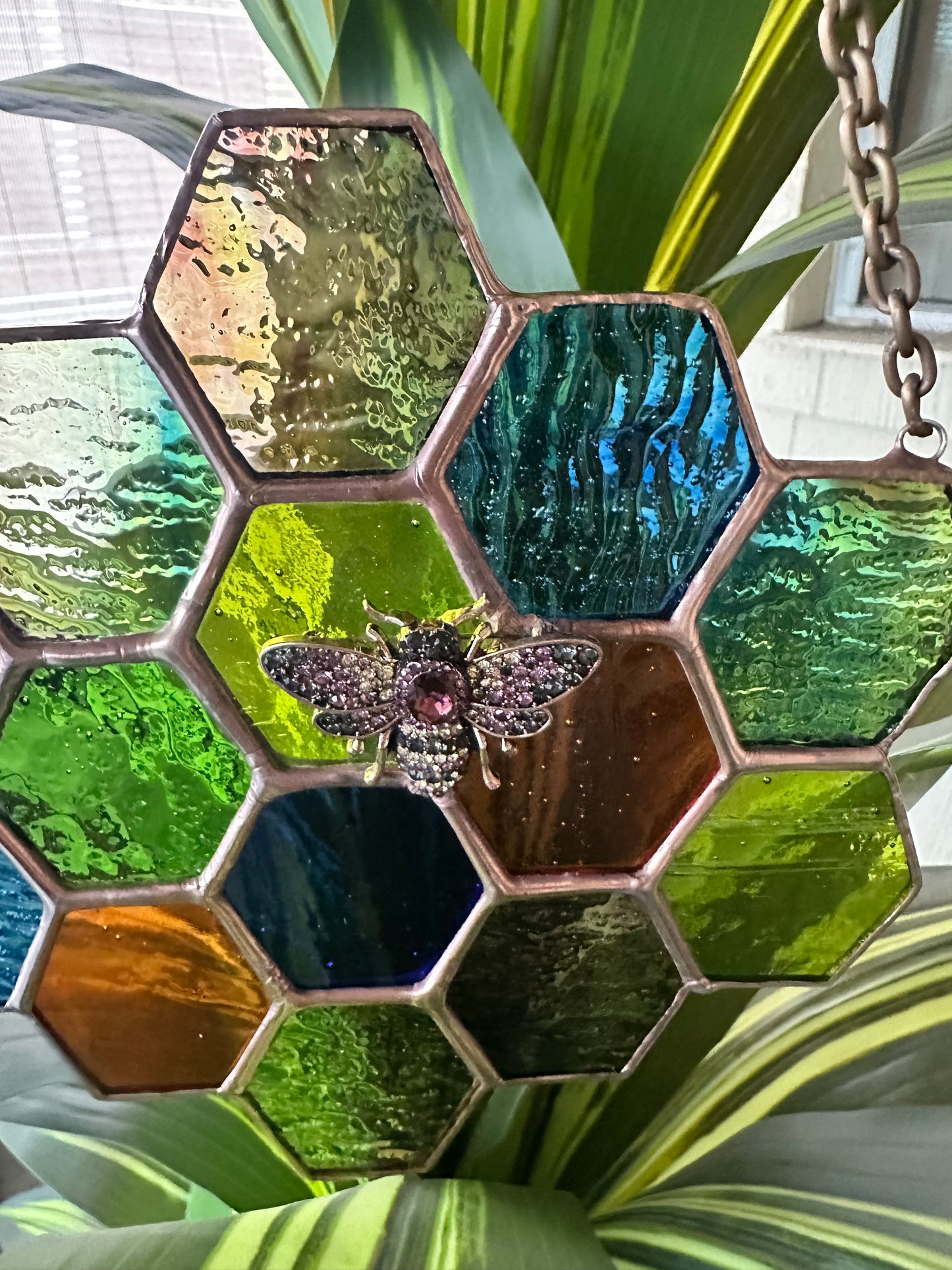 Honeycomb Stained Glass suncatcher