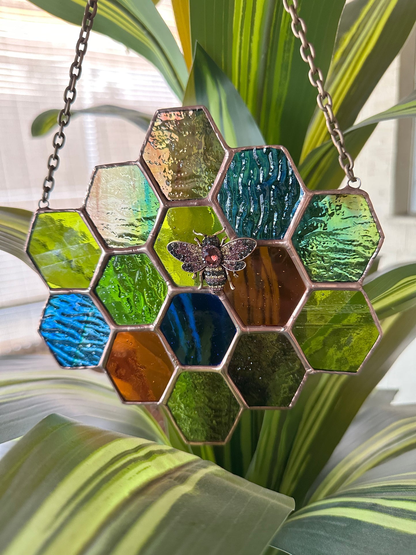 Honeycomb Stained Glass suncatcher